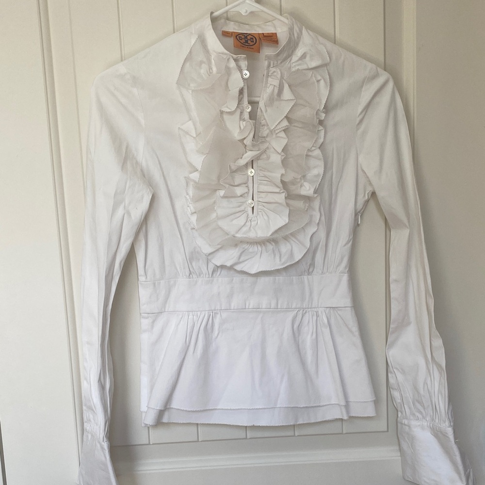 Tory Burch White Ruffled Blouse